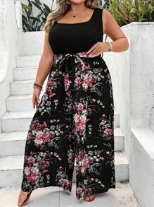 SHEIN CURVE+ Combinaison bohème décontractée d'été grande taille de style minimaliste pour tous les jours