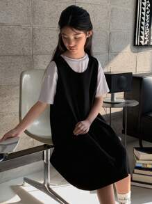 DAZY 2 件套青少年女孩秋季休闲套装，返校服装 - 黑與白 - 查看 4
