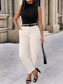 SHEIN Clasi Plus Size Women Office Wear 7/8 Length Slim Leg Pants Graduation,Back To School,Teacher Outfits For Women Winter Fall Autumn - Apricot - View 3