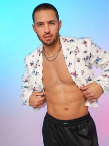 FeverCity Men's Floral Pattern Butterfly Decor Short Blazer Jacket, For Fall Winter - Multicolor - View 1