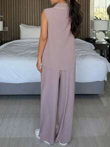 DAZY Women's Simple Sleeveless Knit Pajama Set - Purple - View 2