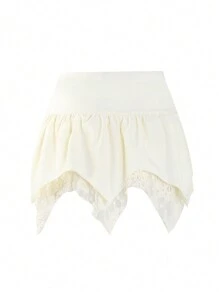 SHEIN Swim Beach Summer Women New Ruffled Mesh Splicing Solid Color Ladies Resort Cover-Up Skirt - Beige - View 3