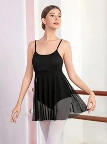 Dansine Camiseta de danza de unicolor con malla de contraste