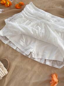 Soleia Vacation Lace Double Ruffle Hem Mini Skirt - White - View 6