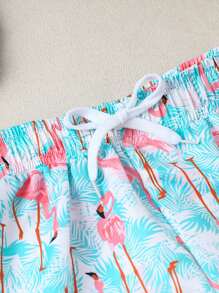 Pantalones cortos de baño con estampado de flamencos para niño pequeño, pantalones cortos de playa con cintura elástica, conjunto de playa de verano para niño pequeño
