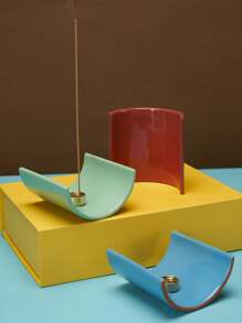 Zazumi 1 件新中式优雅瓷砖形陶瓷香炉，适合艺术生活，别致的设计香座带灰烬收集器，冥想室装饰中的现代优雅，适用于冥想治疗、罗摩桌装饰、乔迁礼物、高端酒店用品