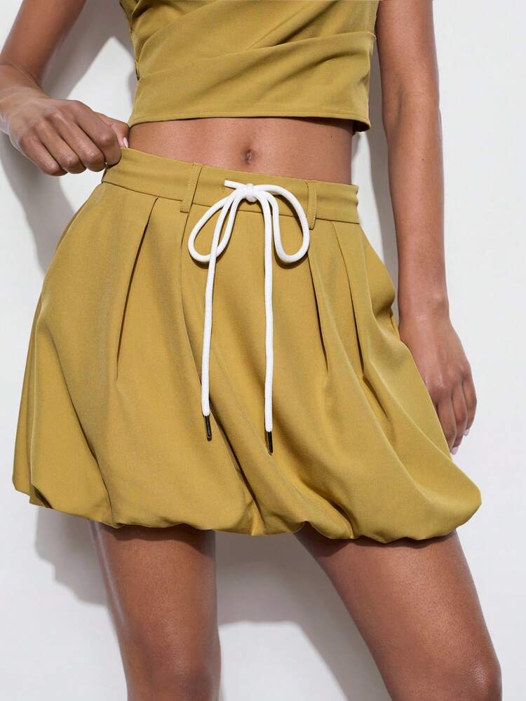 SHEIN Maija レディース 無地 ドローストリング ウエスト ギャザー ヘム ミニスカート