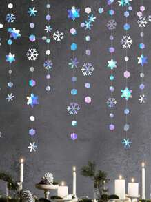 1pc-Winter Wonderland Snowflakes Decorations, Iridescent Snowflake Garland- Shimmer Holographic Paper Snowflakes Streamers For Iridescent Party Decor Christmas Frozen Themed Decor Birthday Wedding Bridal Shower Party Supplies,Christmas - Multicolor - View 7
