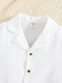 2pcs/Set Young Boys Casual School Style Short Sleeve Shirt And Elastic Waist Solid Color Shorts Outfit, Suitable For Spring, Summer And Autumn