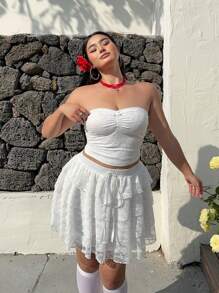 Sunnyshic Cute Lace Ruffle Hem Mini Skirt, Vacation - White - View 4