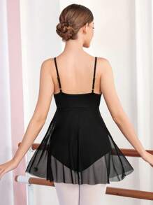 Dansine Camiseta de danza de unicolor con malla de contraste