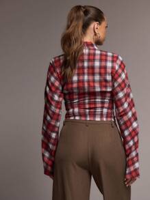 MUSERA High Neck Cinched Waist Long Sleeve Slouch Top Spring Casual Summer Fall - Red - View 2