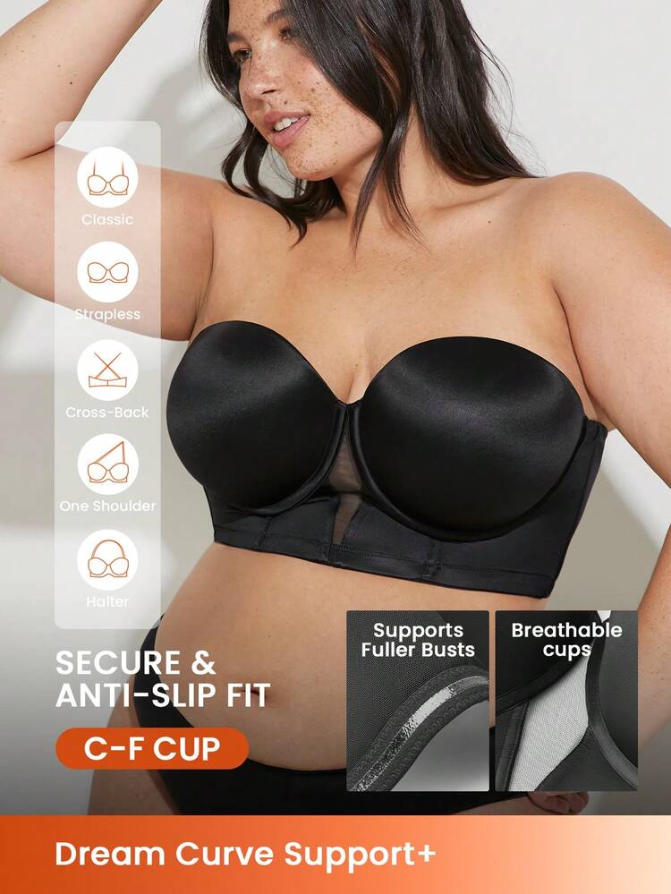 Sutiã Tomara que Caia Preto com Bojo e Arame, Lingerie Plus Size, Corpete Lingerie como Roupa Externa, Sutiã Básico de Casamento Metade