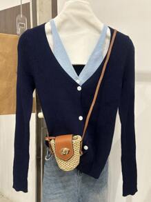 SHEIN EZwear Women's Solid Color Button Front Long Sleeve Casual Blouse, Everyday Wear - Royal Blue - View 3