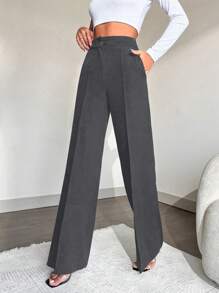 EURMUSE Women's High-waisted Pressed Trousers - Dark Grey - View 4