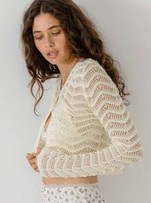 Aralina Intricate Crochet Pattern Tie Front Lightweight Knit Cardigan