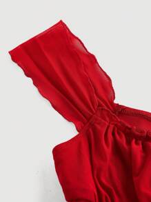 SHEIN MOD 女式红色两件套：不对称下摆修身上衣和泡泡细节低腰短裤，度假、生日、海滩、热带、派对、可爱、夏季、早午餐、春假、休闲、女式两件套 - 酒紅色 - 查看 10