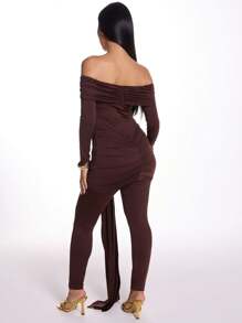 MUSERA Off The Shoulder Drape Detail Slinky Jumpsuit Elegant Prom Graduation Spring Summer Vacation