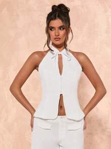 SHEIN BAE Women's Solid Color Front Tie Sleeveless Minimalist Blazer Top, Casual Vacation Wear - White - View 5