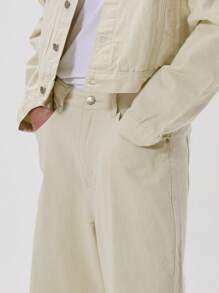 Musero 男士直筒牛仔裤基础款纯色牛仔裤套装下装（仅限冬季款） - 白色 - 查看 4