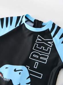 SHEIN Kid's Boys Dinosaur Print Comfortable Lycra Rashguard Swimsuit - Blue - View 3
