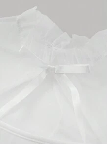 SHEIN Leap Crew Tween Girl Casual Mesh Patchwork Knit Solid Color Short Sleeve Dress - White - View 3