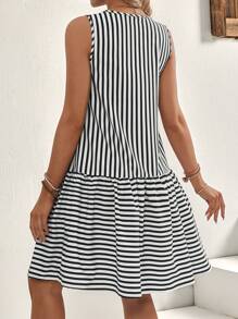 SHEIN Pregnant Women Casual Striped Fitted Camisole Dress - Black and White - View 3