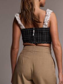 MUSERA Top de cintura ceñida a cuadros para vacaciones de primavera y verano, elegante para días festivos - Blanco - Ver 5