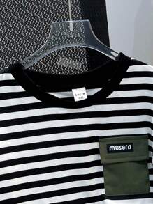 SHEIN 2pcs/Set Young Boys' Comfortable, Breathable And Affordable Daily Loose Fit Striped Short Sleeved T-Shirt And Casual Cool Workwear Shorts Two-Piece Set, Suitable For Spring And Summer Seasons, Suitable For Daily Use, Suitable For Sports, Suitable For Campus, Suitable For Gatherings, Suitable For Festivals, Suitable For Performances, Suitable For Photography - Multicolor - View 6