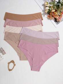 Set de 7 piezas de bragas sin costuras con estampado de letras para mujer talla grande - Multicolor - Ver 3