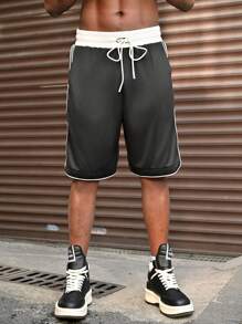 Manfinity VCAY Men's Casual Contrast Trim Drawstring Waist Shorts - Multicolor - View 3