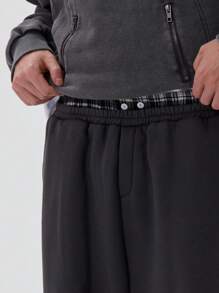 Musero Men Wide Leg Basic Plain Jogger Double Waistband Sweat Jersey Pants SPRING SUMMER Wardrobe Capsule - Black - View 3