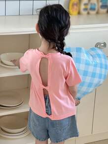 DAZY Young Girls' Casual Solid Color Short Sleeve T-Shirt, Minimalist & Fashionable For Daily Wear,Girls Summer Outfits - Green - View 5