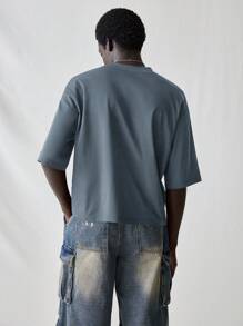 Manfinity VCAY Men's Knit Casual Daily Young Loose Short Sleeve T-Shirt With English Graphic Print - Grey - View 2