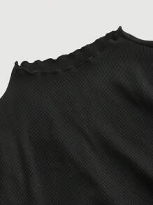 SHEIN MOD Vestido mini de burbuja de manga corta, cuello alto y malla en color negro