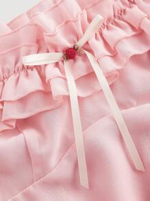 SHEIN MOD One-Shoulder Ruffled Babydoll Dress Shirt, Romantic Summer Shirt, Holiday Shirt, Suitable For Dates, Parties, Afternoon Tea, Birthdays - Pink - View 3