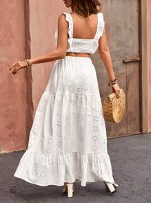 RueChic Trendy, Eyelet Embroidery Two Pieces Ser - White - View 2