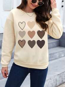 INAWLY 心形印花落肩卫衣、长袖上衣 - 杏色 - 查看 3