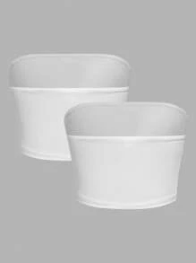 SHEIN 2pcs Tween Girl Black & White Simple, Comfortable Strapless, Non-Slip Tube Tops - White - View 2