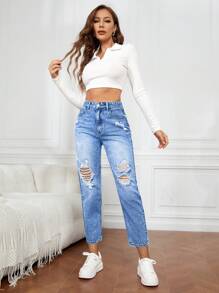 EMERY ROSE Casual Distressed Denim Jeans, Simple And Fashionable For Daily Wear - Medium Wash - View 3