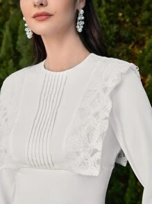 Modelyn Women's Elegant Solid Color Embroidered Patchwork Arabian Style Dress - White - View 4