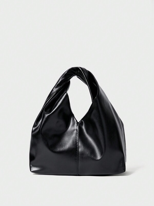 Bolso de hombro de unicolor con textura de PU, de moda y versátil, pequeño bolso de mano estilo francés sencillo y casual para mujer, regalo de Navidad de invierno