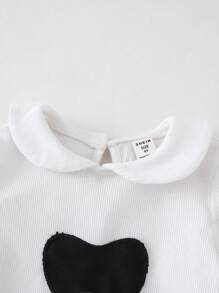 PrepCrw Young Girl Heart Decor Knit Fitted White T-Shirt & Black Mini Skirt 2 Pieces Set, Spring/Summer - Black and White - View 4