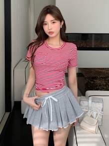 DAZY Women's Stripe Round Neck Short Sleeve Casual Versatile T-Shirt