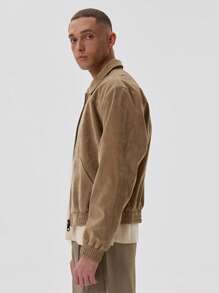 Musero Suede Full Zip Bomber Jacket - Khaki - View 2