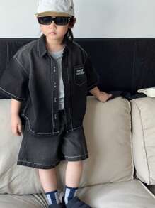 Dazy Kids Toddler Boys 2pcs Denim Outfit Set - Black - View 3