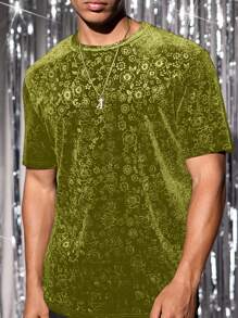 Manfinity VCAY Men's Knitted Fashion Daily Young Casual Gorgeous Velvet Embossed Fitted Short-Sleeved T-Shirt Style T-Shirt