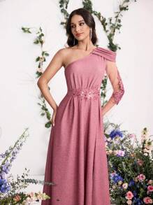 Coutiva Elegant Lace Sleeve Butterfly Embroidered Off The Shoulder Formal Dress, Bridesmaid Dress Music Festival  Spring/Summer