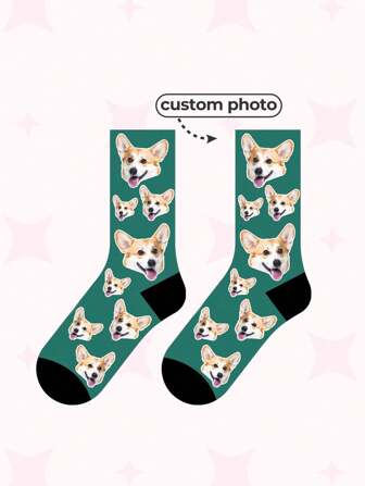 1 Pair Customized Face Men's Mid-Calf Socks, Personalized Novelty Socks Printed With Your Own Photo Of Handsome Guy Or Pretty Lady, Cute Animal, Puppy And Kitten, Etc. Fun Couple Long Socks, Great Gifts,Customized Men Socks,Chic Autumn, Fall,Underwear & Sleepwear,Easy Comfort