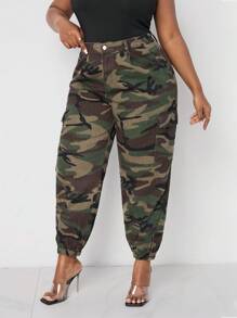 SHEIN Lady Pantalones vaqueros de talla grande para mujer, pantalones casuales con ajuste cómodo, pantalones de camuflaje, pantalones casuales de camuflaje, ropa de verano de talla grande para mujer, conjuntos de vacaciones para mujer, conjuntos de verano para mujer, ropa de verano para el Día de San Valentín, ropa de verano para Mardi Gras, ropa de festival de primavera para mujer, pantalones de camuflaje